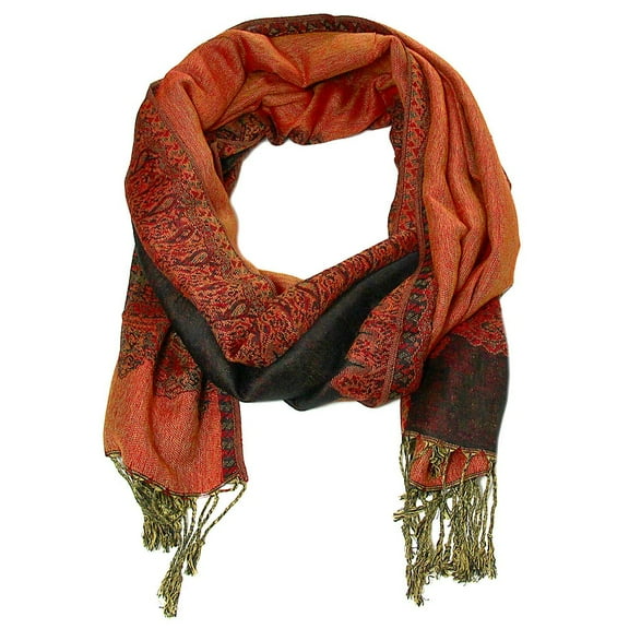 Falari Women's Large Double Layered Pashmina Shawl Wrap Border Pattern Scarf Black