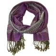 thumbnail image 1 of Falari Women's Large Double Layered Pashmina Shawl Wrap Border Pattern Scarf Grey/Purple, 1 of 4
