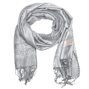 Falari Womens Large Double Layered Pashmina Shawl Wrap Border Pattern Scarf Silver Grey