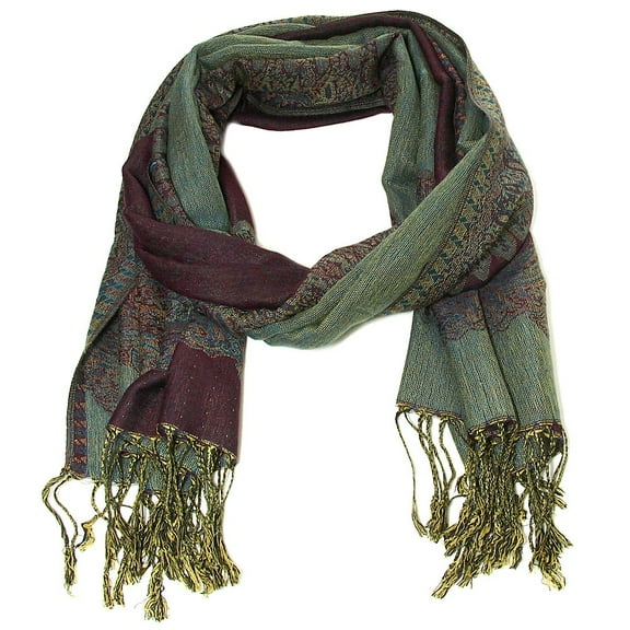 Falari Women's Large Double Layered Pashmina Shawl Wrap Border Pattern Scarf Wine