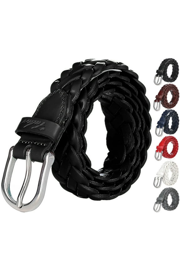Women's Leather Braided Belt Stainless Steel Buckle 6007 Black Medium