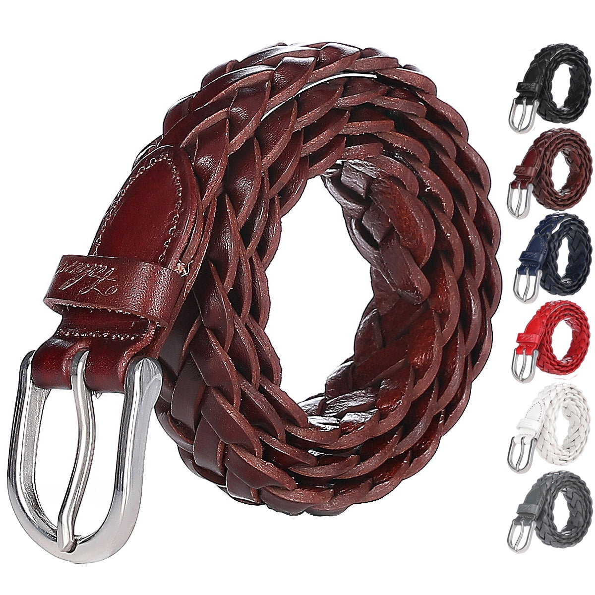 Braided Red Leather Women\'s Belt with Sculpted Metallic Buckle Leather Women main image 3