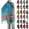 thumbnail image 1 of Falari Women's Pashmina Shawl Wrap Border Pattern Double Layered Scarf Light Turquoise, 1 of 4