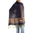 thumbnail image 1 of Falari Women's Pashmina Shawl Wrap Border Pattern Double Layered Scarf Navy, 1 of 4