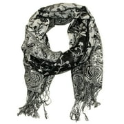 Women's Reversible Paisley Woven Pashmina Shawl Wrap Scarf 80" x 27" Black/White