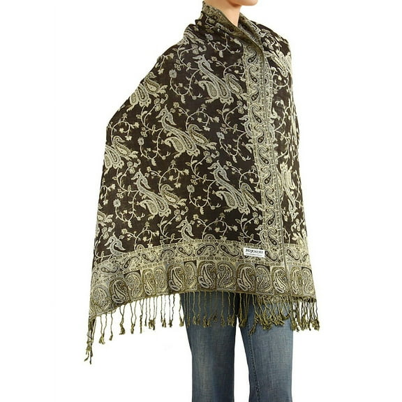 Falari Reversible Women's Pashmina Paisley Woven Shawl Wrap Scarf, Brown