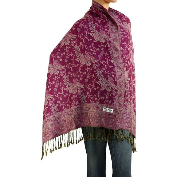 Falari Women's Reversible Paisley Woven Pashmina Shawl Wrap Scarf 80" x 27" Fuchsia