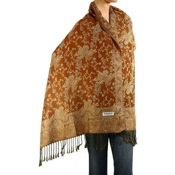 Falari Women's Reversible Paisley Woven Pashmina Shawl Wrap Scarf 80" x 27" Gold
