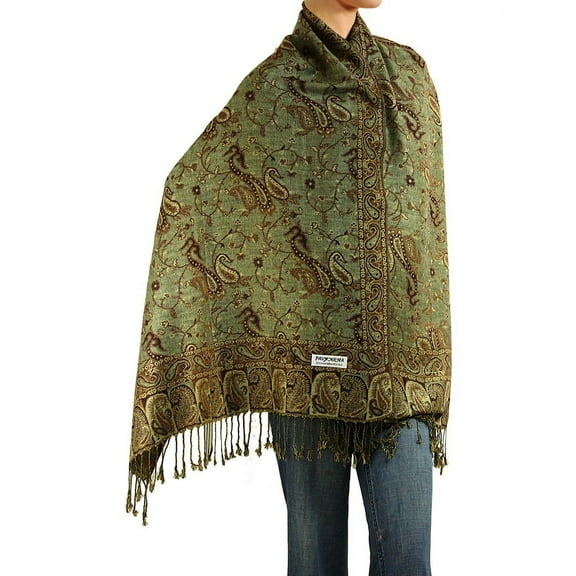 Falari Women's Reversible Paisley Woven Pashmina Shawl Wrap Scarf 80" x 27" Green