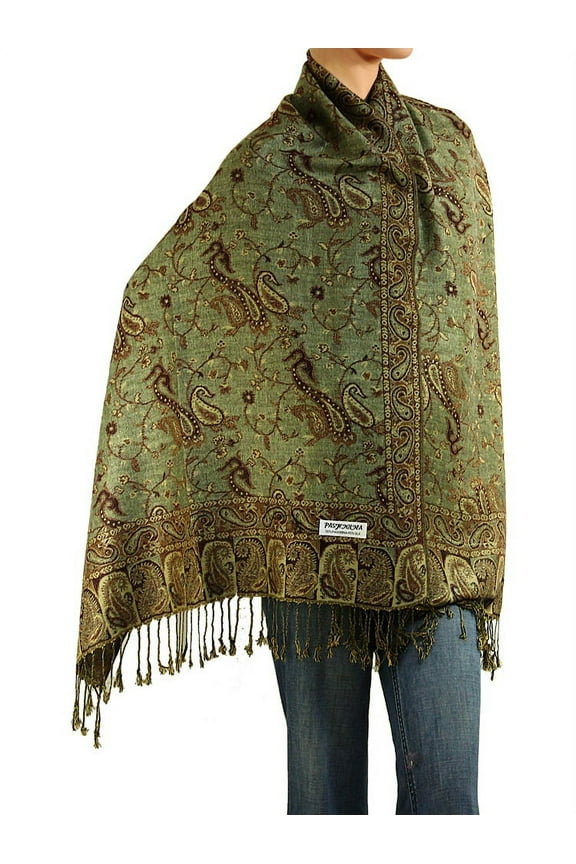 Women's Reversible Paisley Woven Pashmina Shawl Wrap Scarf 80" x 27" Green