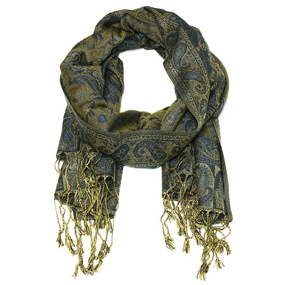 Falari Women's Reversible Paisley Woven Pashmina Shawl Wrap Scarf 80" x 27" Navy