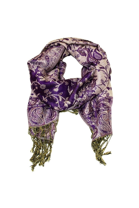 Women's Reversible Paisley Woven Pashmina Shawl Wrap Scarf 80" x 27" Purple