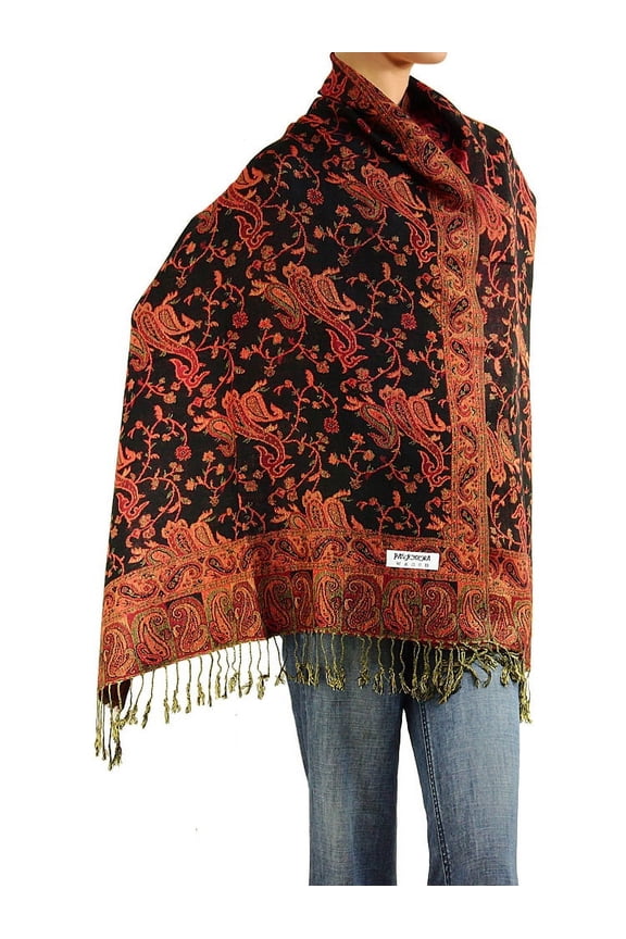 Women's Reversible Paisley Woven Pashmina Shawl Wrap Scarf 80" x 27" Red/Black