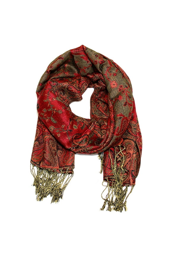 Women's Reversible Paisley Woven Pashmina Shawl Wrap Scarf 80" x 27" Red