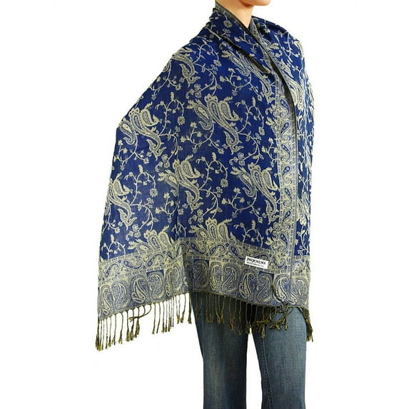 Falari Women's Reversible Paisley Woven Pashmina Shawl Wrap Scarf 80" x 27" Royal Blue
