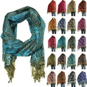 Falari Womens Reversible Paisley Woven Pashmina Shawl Wrap Scarf 80" x 27" Turquoise