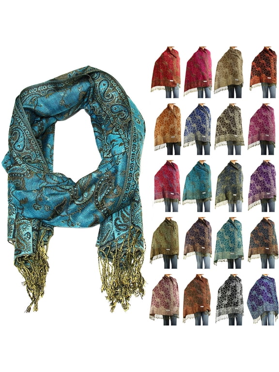 Women's Reversible Paisley Woven Pashmina Shawl Wrap Scarf 80" x 27" Turquoise