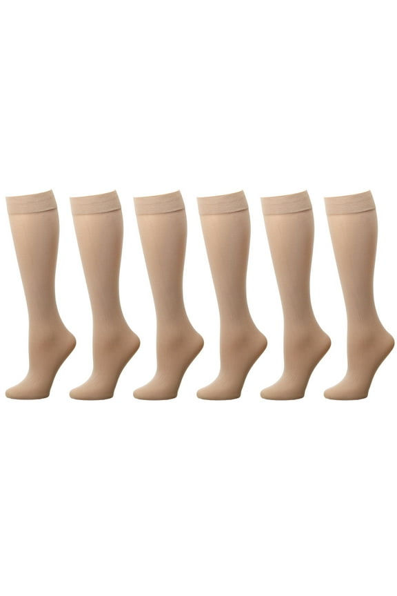 Women's Spandex Knee High Trouser Socks, Beige (6 Pack)