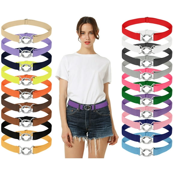 Falari Womens Stretch Belt Adjustable Web Belt Metal Buckle All Occasion Dress Belt - Black