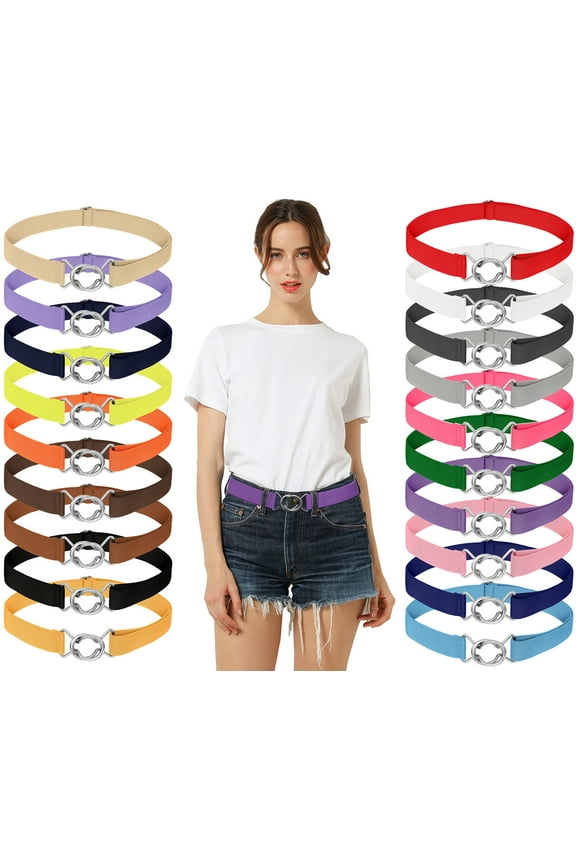 Womens Stretch Belt Adjustable Web Belt Metal Buckle All Occasion Dress Belt - Black