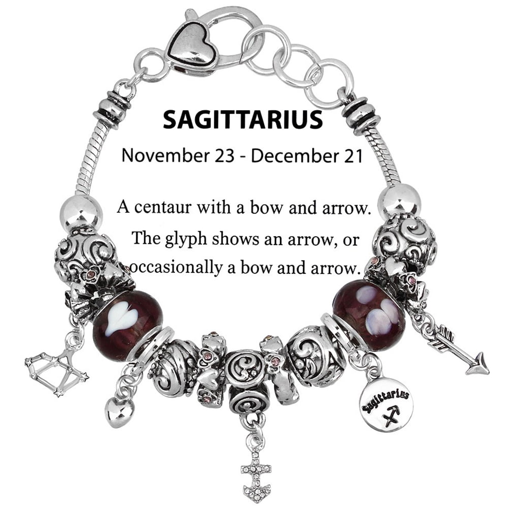 Falari Zodiac Charm Bracelet Multi-Color Slide Metal Murano Beads