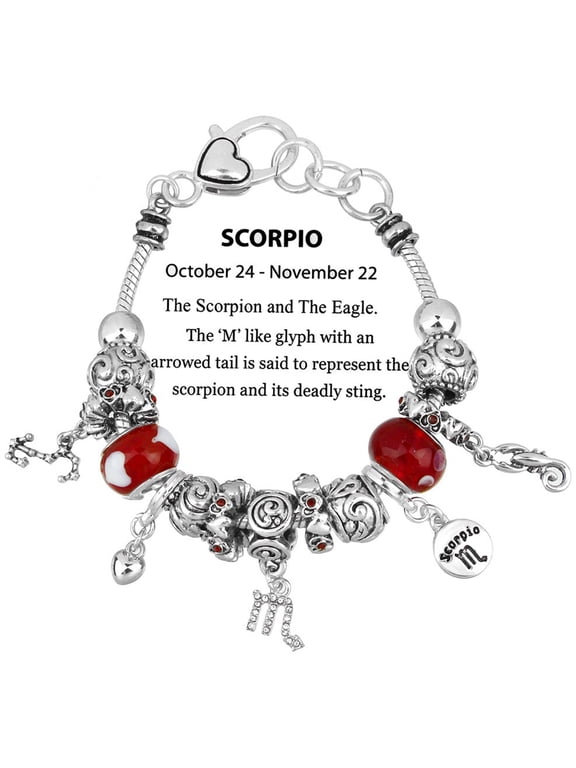 Zodiac Charm Bracelet Multi-Color Slide Metal Murano Beads Silvertone Gift Box Included Scorpio Oct 24 - Nov 22