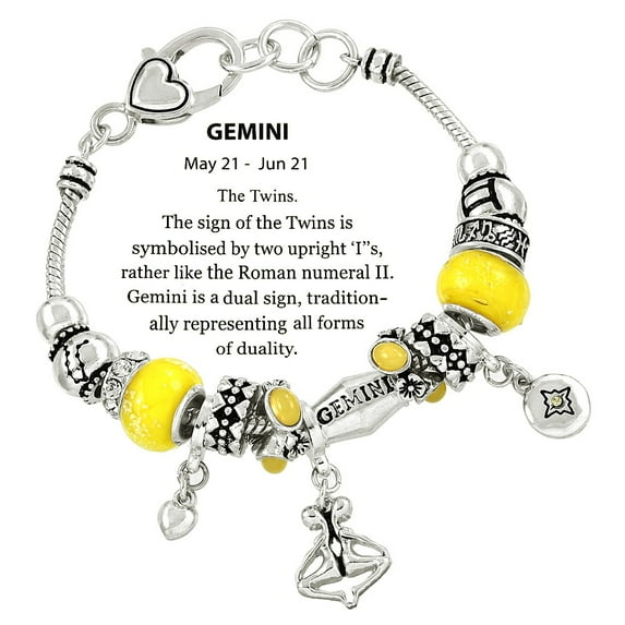 Falari Zodiac Charm Bracelet Multi-Color Slide Metal Murano Beads Silvertone