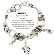 FALARI Zodiac Charm Bracelet Multi-Color Slide Metal Murano Beads Silvertone