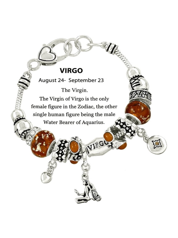 Zodiac Charm Bracelet Multi-Color Slide Metal Murano Beads Silvertone