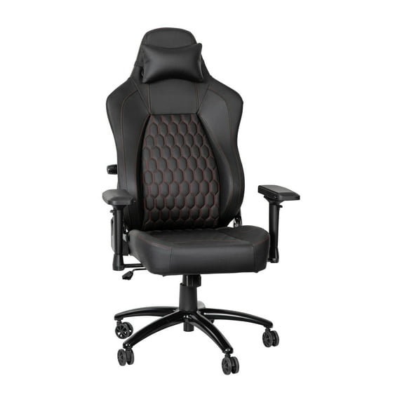 Falco Ergonomic High Back Adjustable Gaming Chair with 4D Armrests, Headrest Pillow, and Adjustable Lumbar Support, Black with Red Stitching