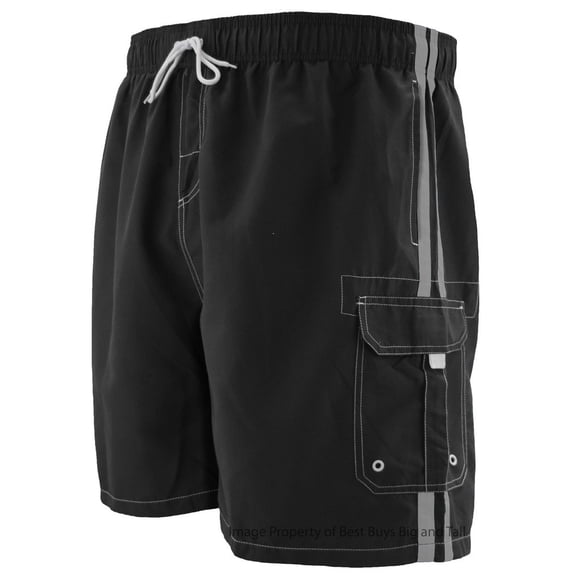 Falcon Bay Big Men's Striped Cargo Swim Trunks (2XL, Black)