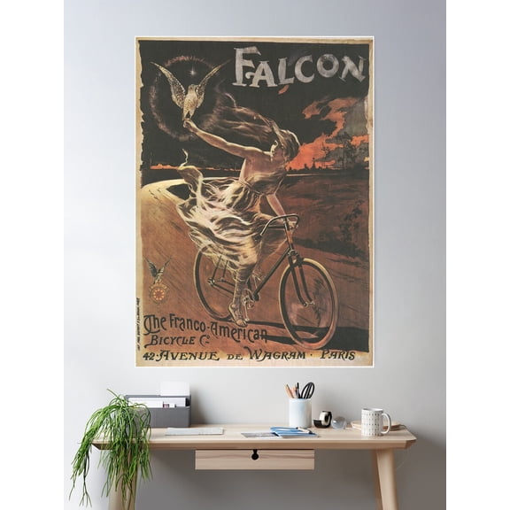 Falcon Bicycles - French Vintage Bicycle Poster From 1895 Poster Wall Art, Modern Wall Decor For Living Room Bedroom, 24x36 UNFRAMED