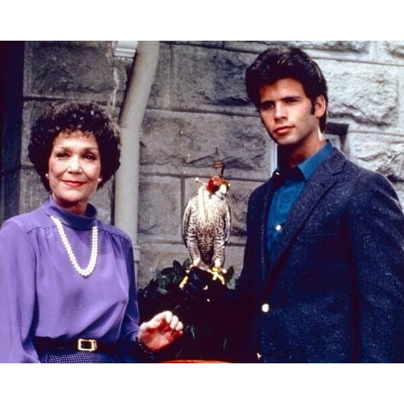 Falcon Crest Jane Wyman & Lorenzo Lamas pose with pet falcon 11x17 poster