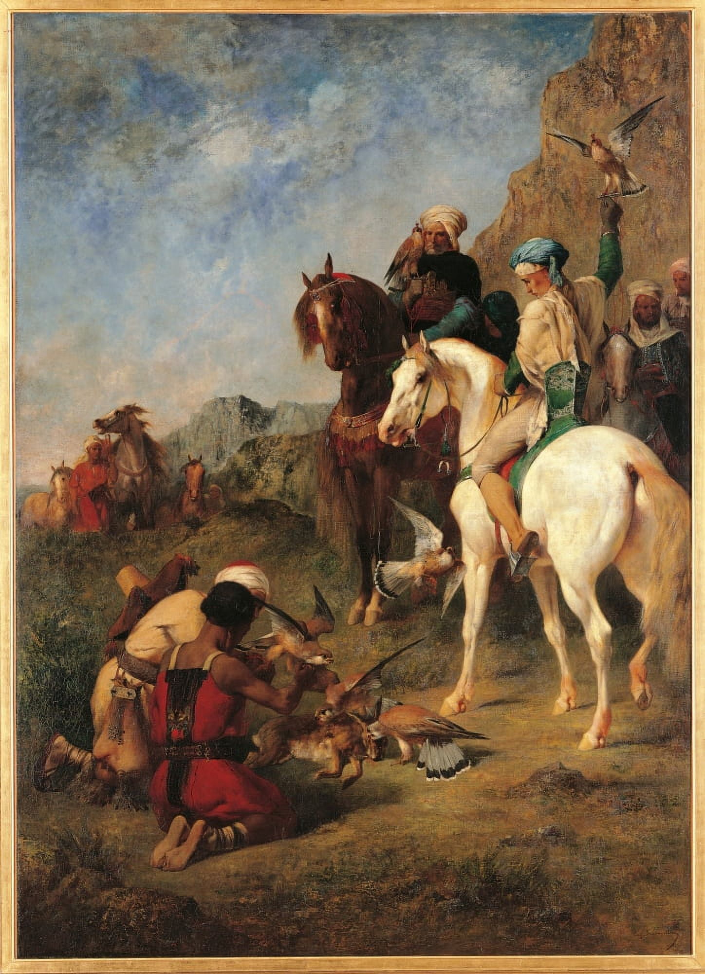 Falcon Hunting In Algeria Canvas Art - (24 x 36)