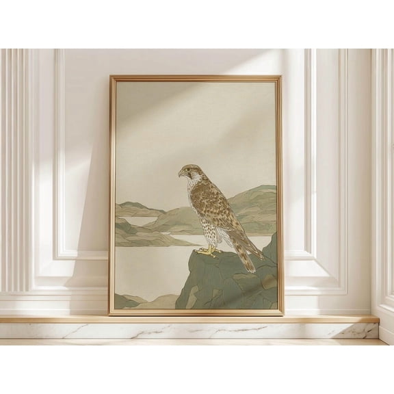 Falcon Mountain Lake Neutral Bird Wall Art Home Decor