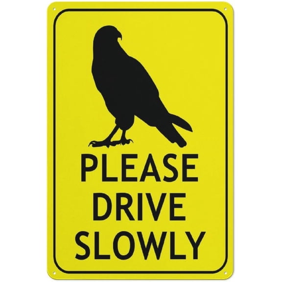 Falcon Please Drive Slowly Bright Yellow Sign 8"x12" Inch Metal Sign, Rustproof Aluminum, Multicolor