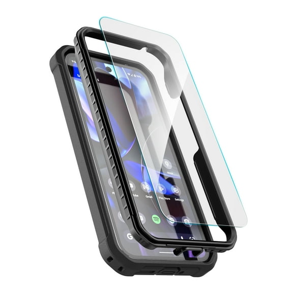 Falcon Shield for Google Pixel 10 / 10 Pro Phone Case - Dual Layer Heavy Duty Cover with Tempered Glass Screen Protector (Black)