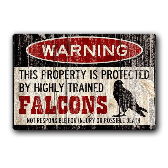 Falcon Sign,Funny Metal Signs,Falcon warning Sign,Funny Falcons sign,Protected by,Falcons,Falconry,Hunting Birds,Birds of Prey SIZE: 8" x 12"