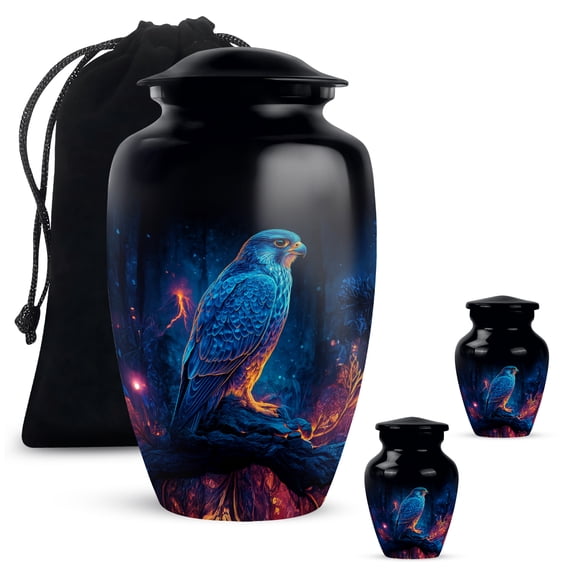 Falcon Small Urn For Human Ashes Keepsake, Cremation Urns For Human Ash, Urns For Human Ashes Adult Female, Burial Funeral Decorative Urn (Size 10 Inch 1 Pcs & 3 Inch 2 Pcs)