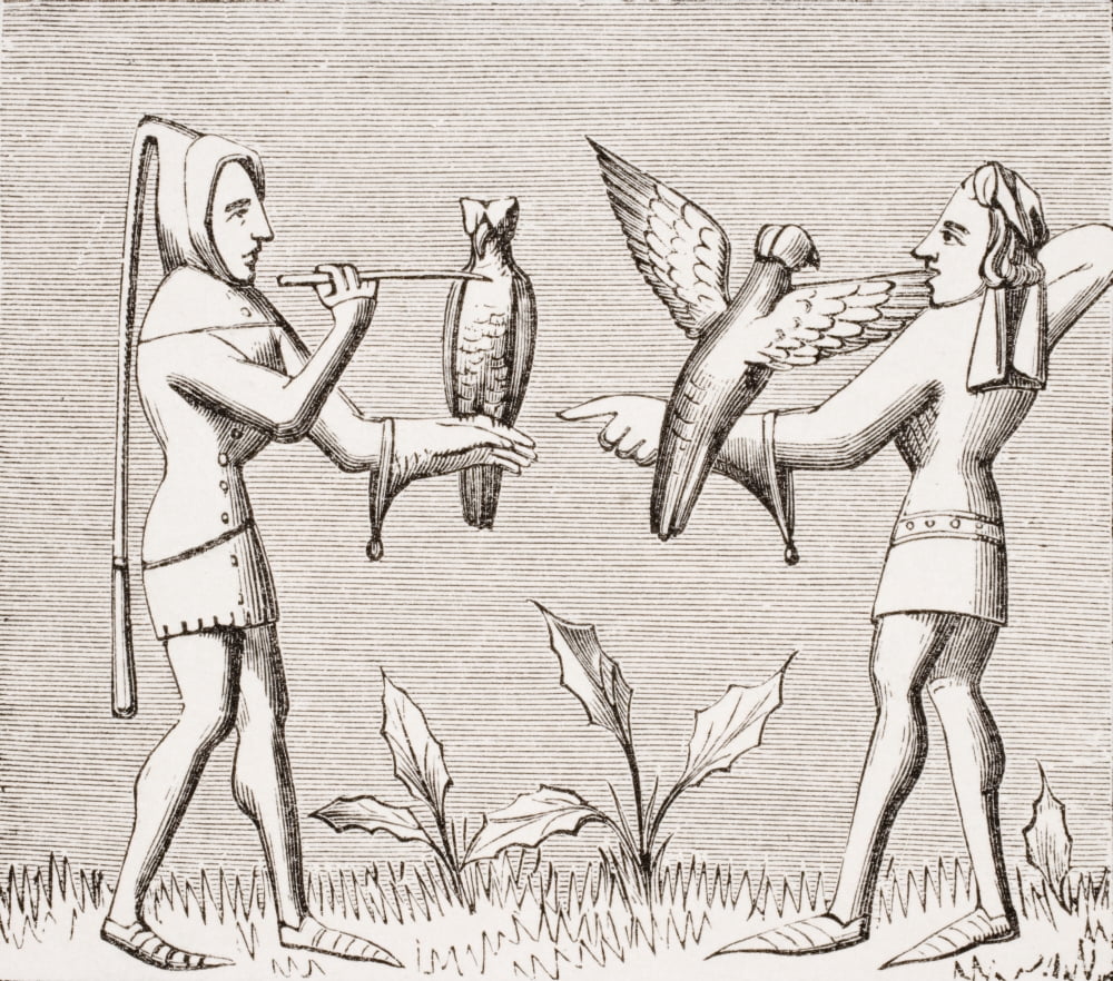 Falconers Dressing Their Birds 19Th Century Reproduction Of Miniature In 14Th Century Manuscript Livre Du Roy Modus By Henri De FerriÔø?res Canvas Art - Ken Welsh  Design Pics (30 x 26)
