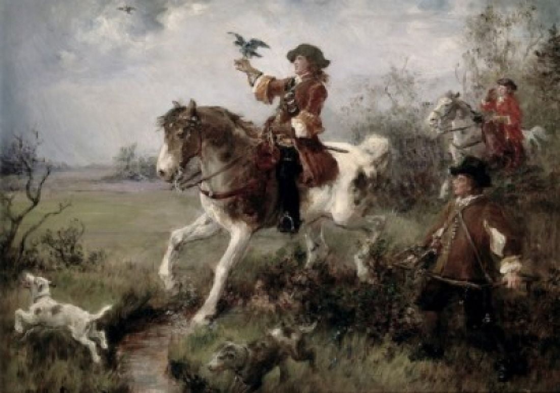 Falconing Wilhelm Carl Rauber (1849-1926 German) Canvas Art - Wilhelm Carl Rauber (18 x 24)