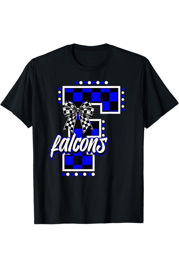 Falcons Checkered Letter School Spirit Mascot Blue Game Day T-Shirt, Unisex T-Shirt