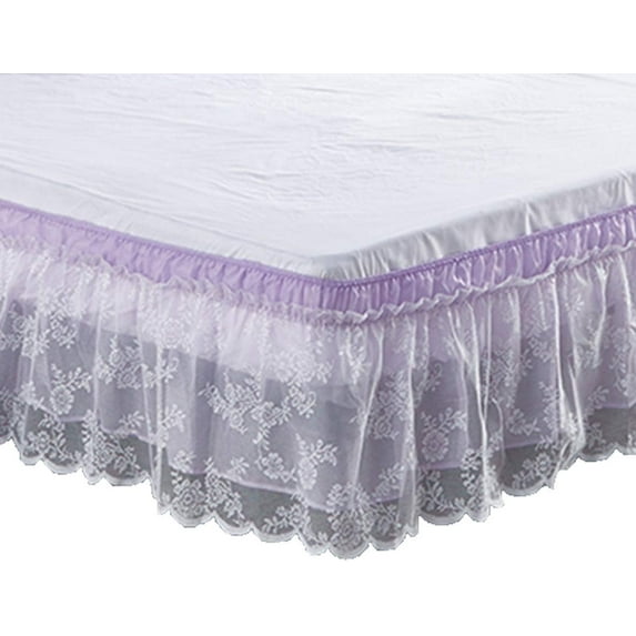 Falda de cama de encaje envolvente Falda de cama con volantes Cubierta de polvo Funda de cama con volantes(Lavender,Size:Queen)