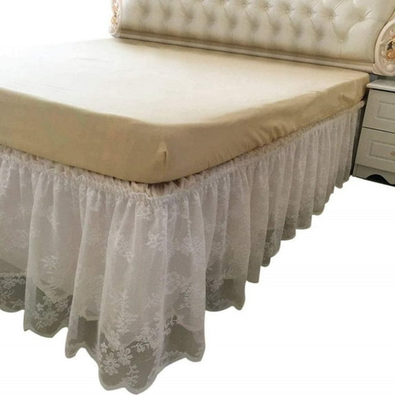 Falda de cama de encaje envolvente Falda de cama con volantes Cubierta de polvo Funda de cama con volantes(lvory,size:Twin))