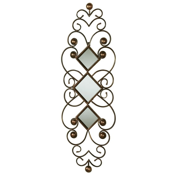 Falena Bronze Scrollwork Mirrored Metal Wall Art 14.5 x 42