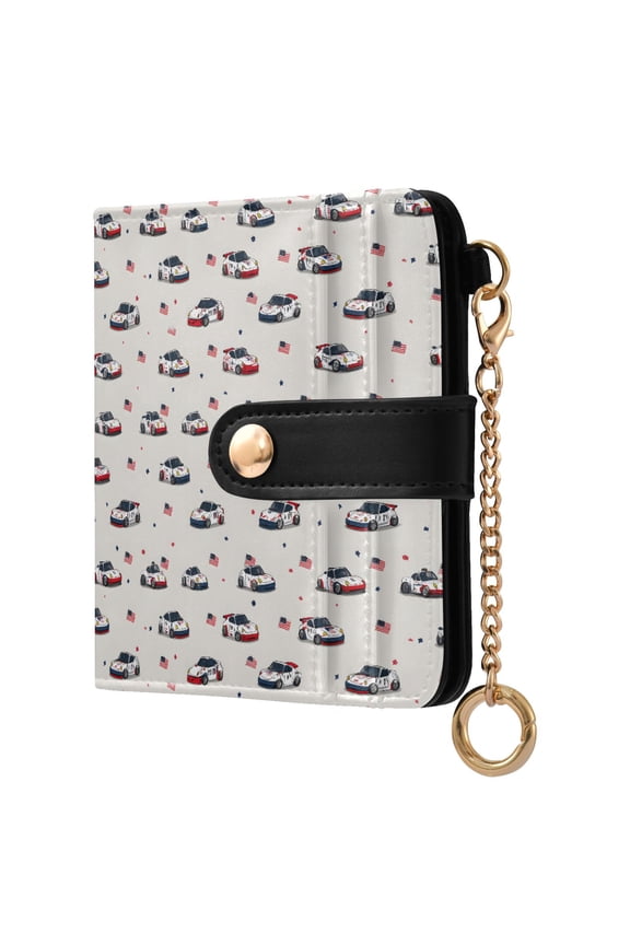 Falg Racing Car Small Wallet for Women RFID Blocking Bifold PU Leather Credit Card Holder with Zipper Coin Pocket Compact Cute Travel Purse Magnetic Snap 7 Card Slots