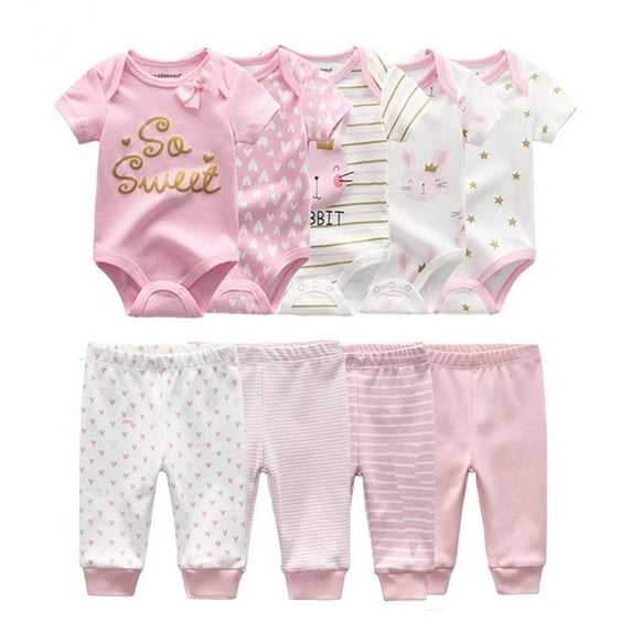 Falianni Baby Boy Girl Cotton Short Sleeve Bodysuit and Pants Gift Set, 9-Piece, Size:0-12M
