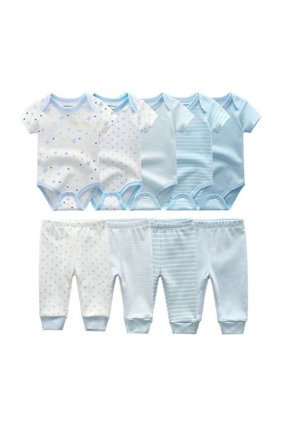 Baby Boy Girl Cotton Short Sleeve Bodysuit and Pants Gift Set, 9-Piece, Size:0-12M