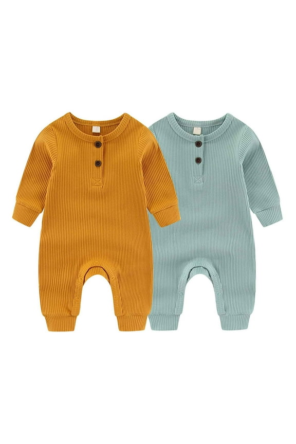 Fashion Solid Unisex Baby Boy Girl Rompers 2 Pack Long Sleeve Jumpsuits Infants Clothes Outfits
