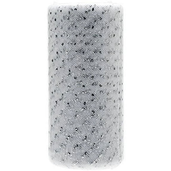 Falk 11300-11301 Silver Sparkle Tulle 6 in. Wide 25 Yard Spool-White